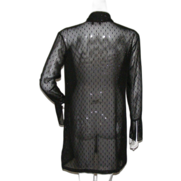 THEORY Sheer Dress, 2, NEEDS SLIP, Black, Secretary Bow, Metallic Swiss Dots - Picture 4 of 12